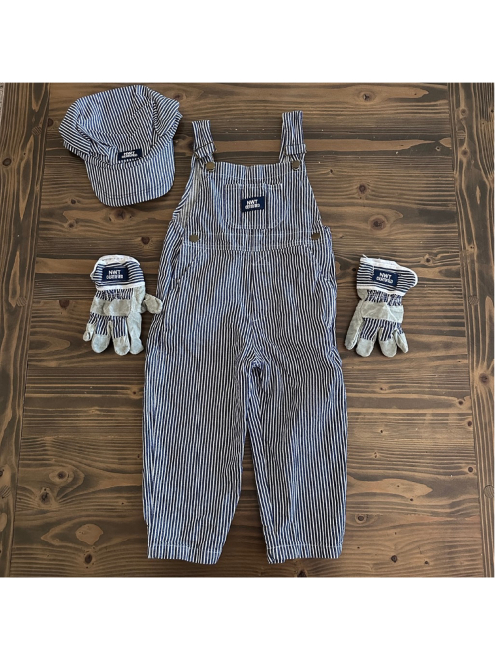 Boys Train Engineer Costume 4/5 Blue Striped Halloween Set
